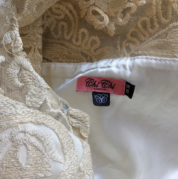 Chi Chi London Premium Metallic Lace Midi Prom Dress with Gold Accents, Lined - Picture 11 of 11